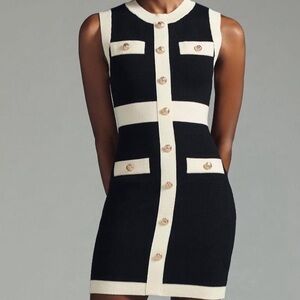 Black and Cream Sleeveless Dress with Button Accents: Anthropologie